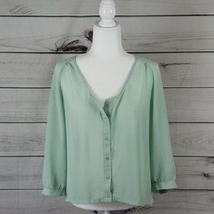 URBAN OUTFITTERS Sparkle & Fade Mint Green Sheer Chiffon Shirt SMALL